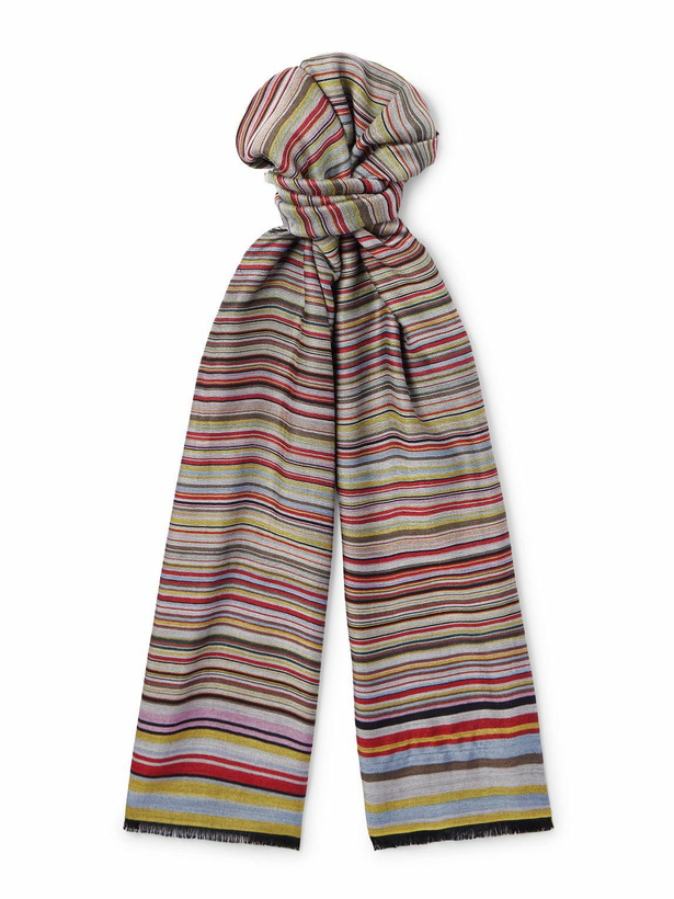 Photo: Paul Smith - Fringed Striped Wool and Silk-Blend Scarf