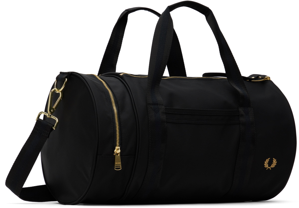 Fred Perry Black Textured Nylon Barrel Duffle Bag