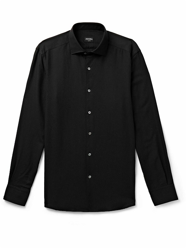 Photo: Zegna - Cotton and Cashmere-Blend Twill Shirt - Black