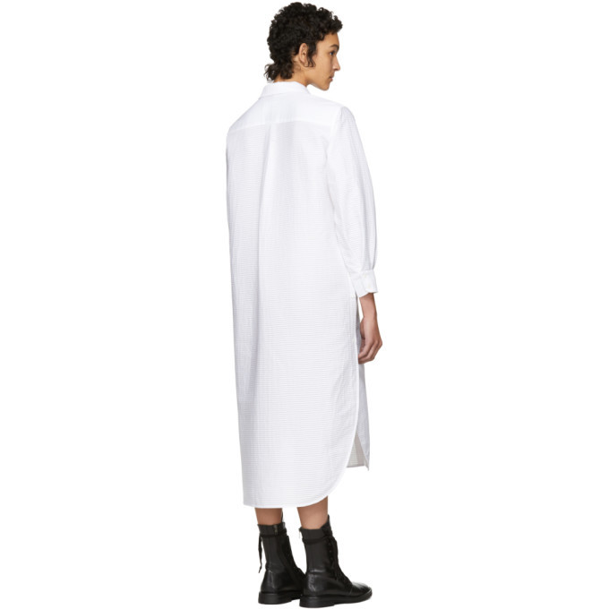 Roberts | Wood White Pleated Bow Shirt Dress