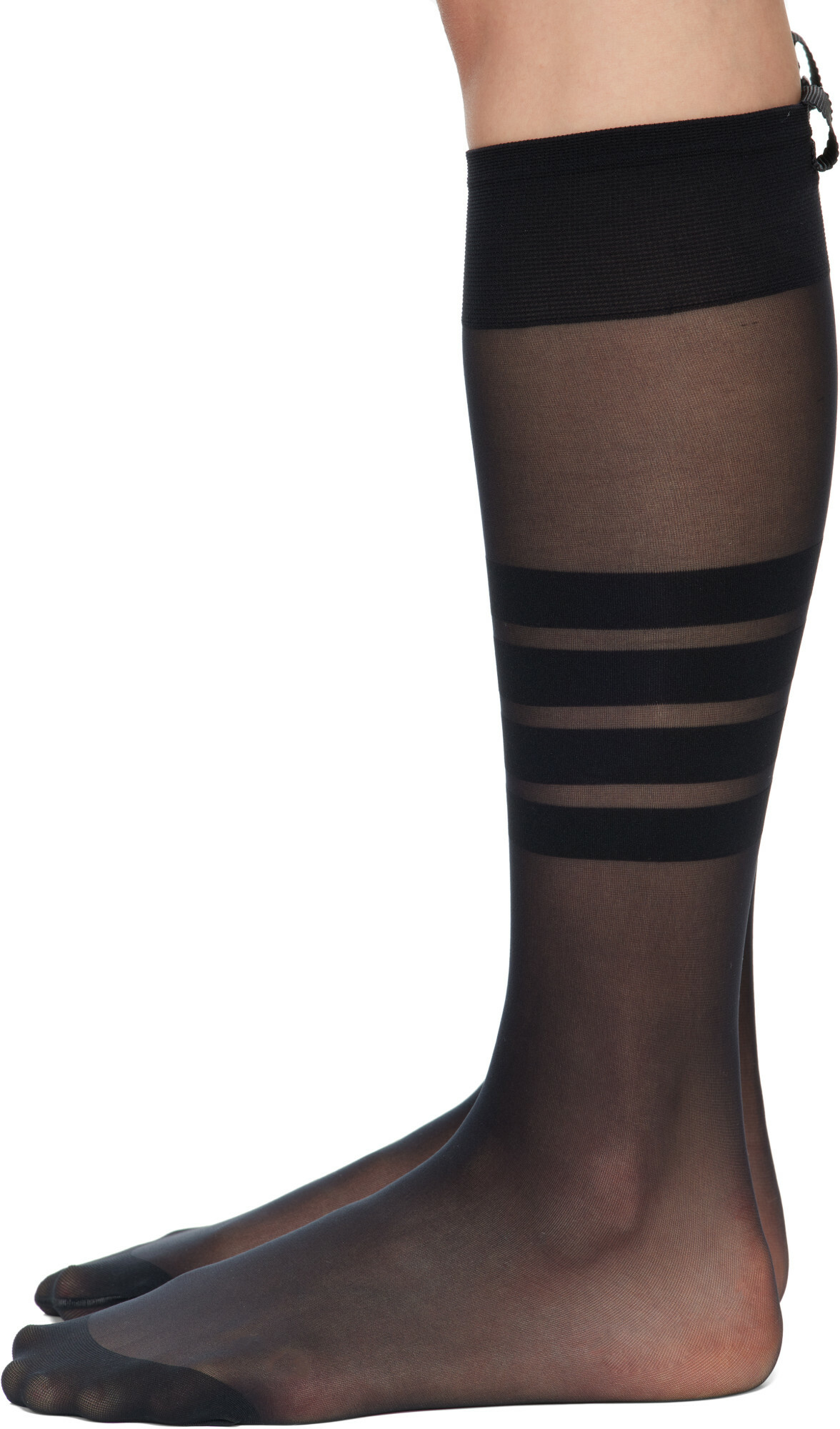 Thom Browne Black 4-Bar Sheer Nylon Knee High Socks