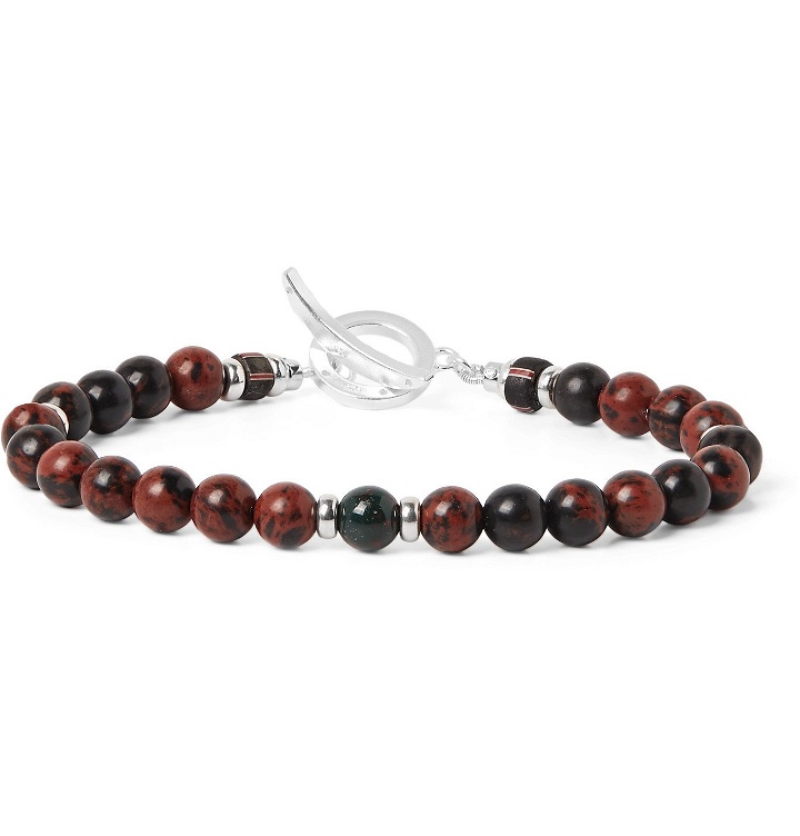Photo: Mikia - Obsidian and Silver-Plated Beaded Bracelet - Brown