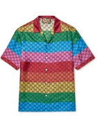 GUCCI - Oversized Camp-Collar Striped Logo-Print Silk-Twill Shirt - Multi