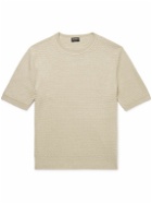 Zegna - Herringbone Silk, Linen and Cashmere-Blend T-Shirt - Neutrals