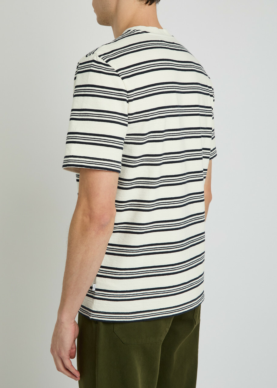 Wax London Dean Striped Textured Cotton T-shirt Navy