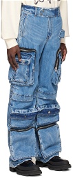We11done Blue Cotton Cargo Pants