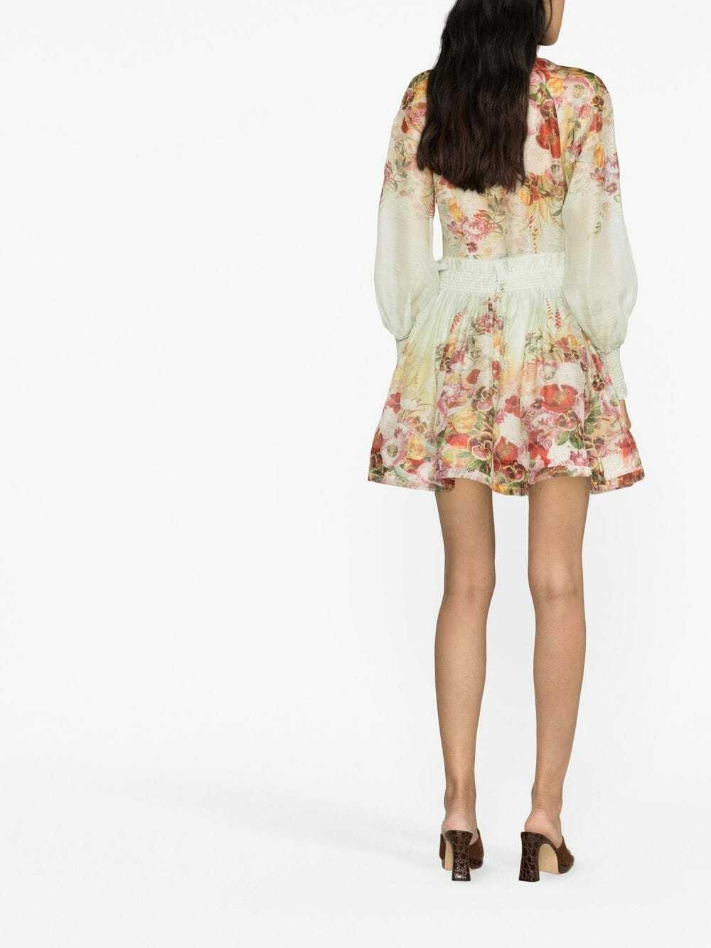 ZIMMERMANN - Floral Print Silk Blend Linen Flared Mini Skirt Zimmermann