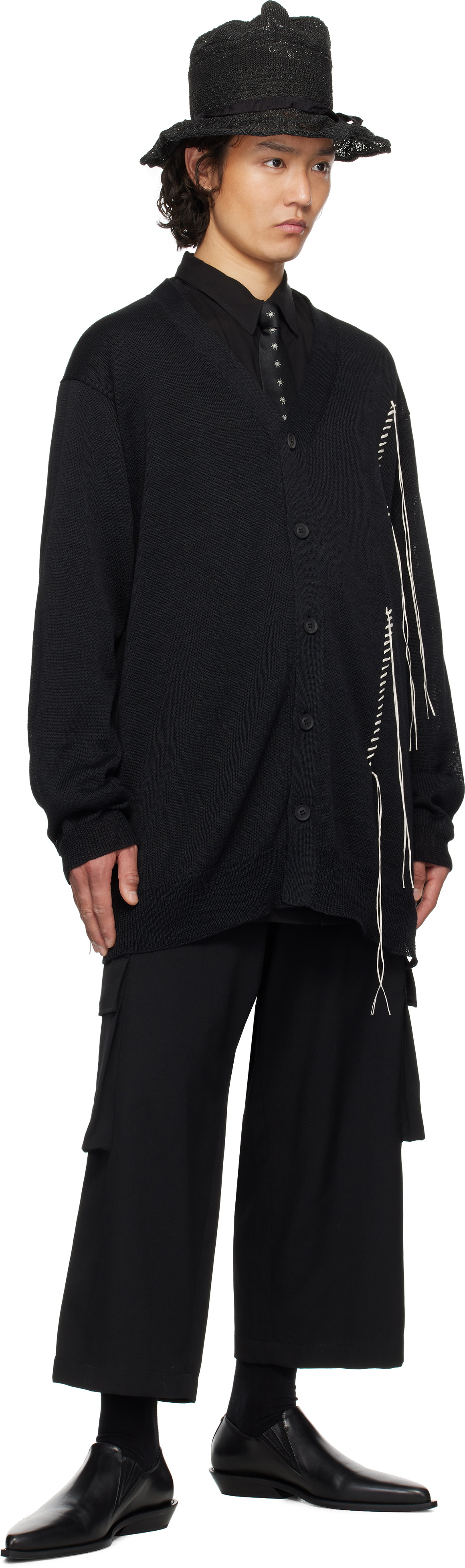 YOHJI YAMAMOTO Black 10G Plated Crossed Pattern Cardigan