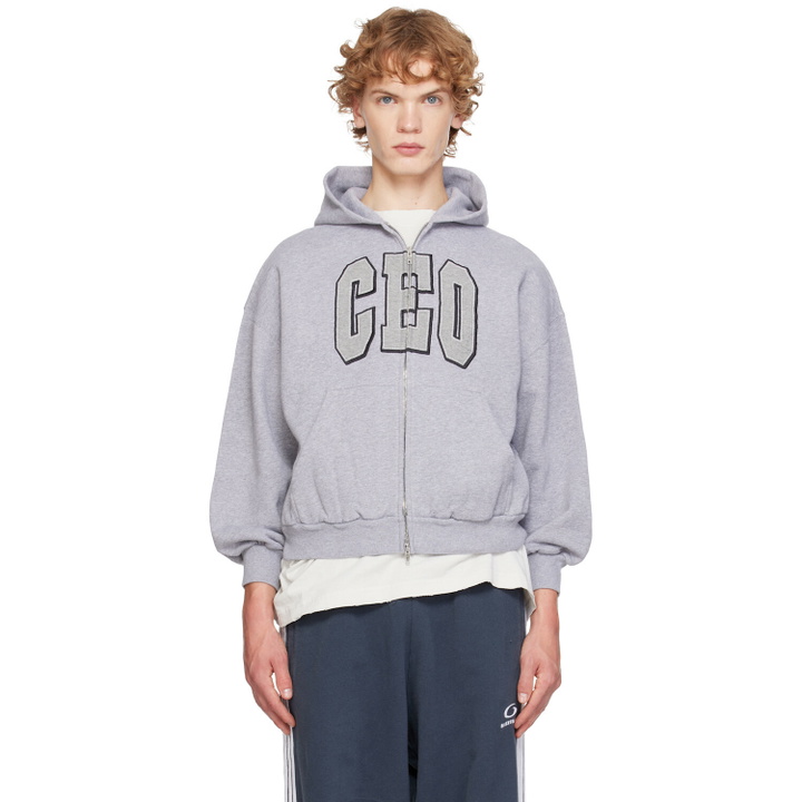 Photo: Balenciaga Gray 'CEO' Team Logo Small Fit Zip-Up Hoodie