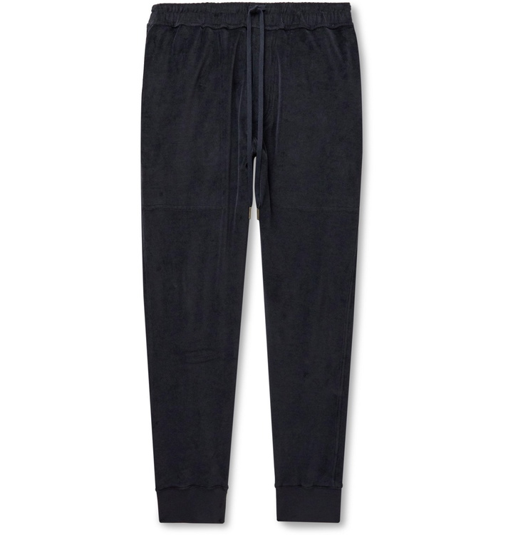 Photo: TOM FORD - Tapered Cotton-Blend Velvet Sweatpants - Blue