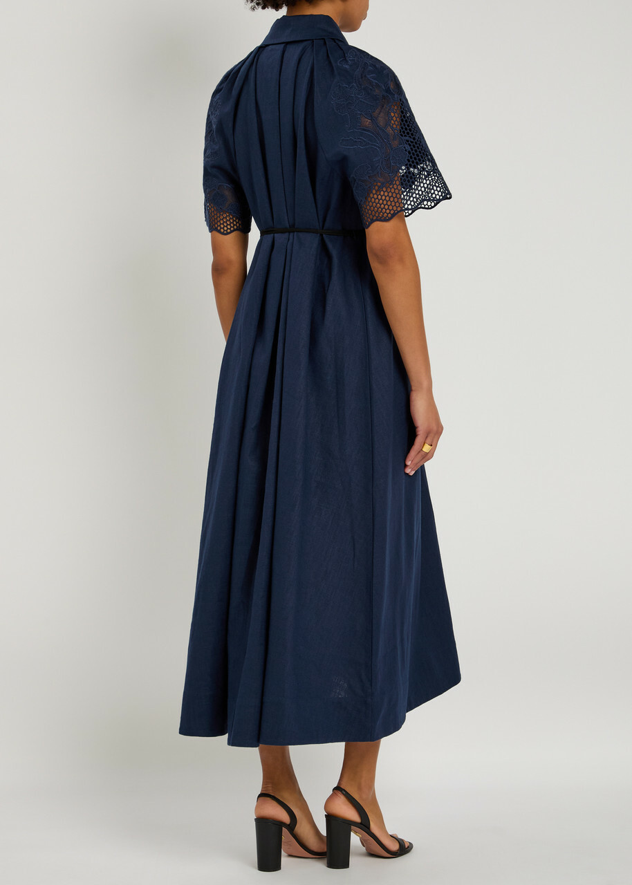 Clea Florentina Linen-blend Midi Shirt Dress Navy