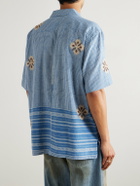 Kardo - Ayo Camp-Collar Embroidered Cotton Shirt - Blue