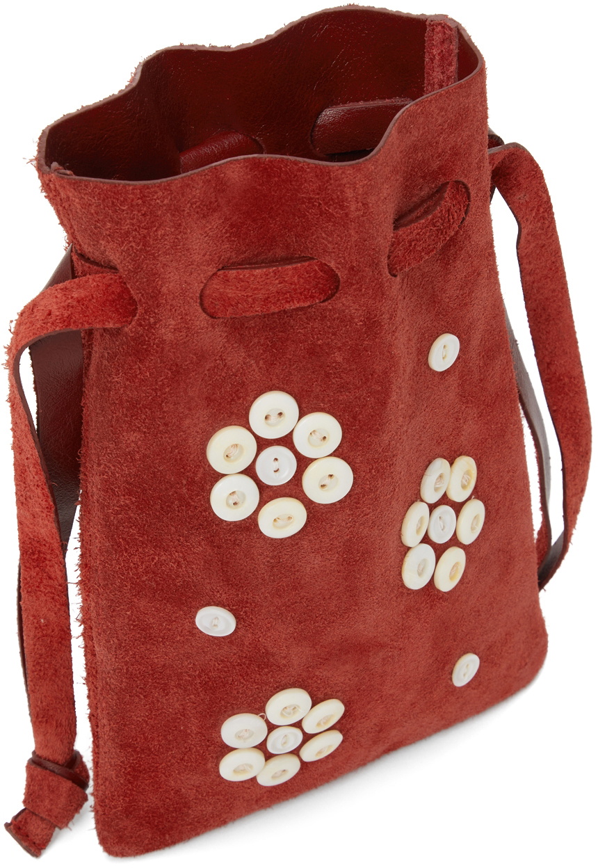 Bode Red Pearly Flower Cinched Bag