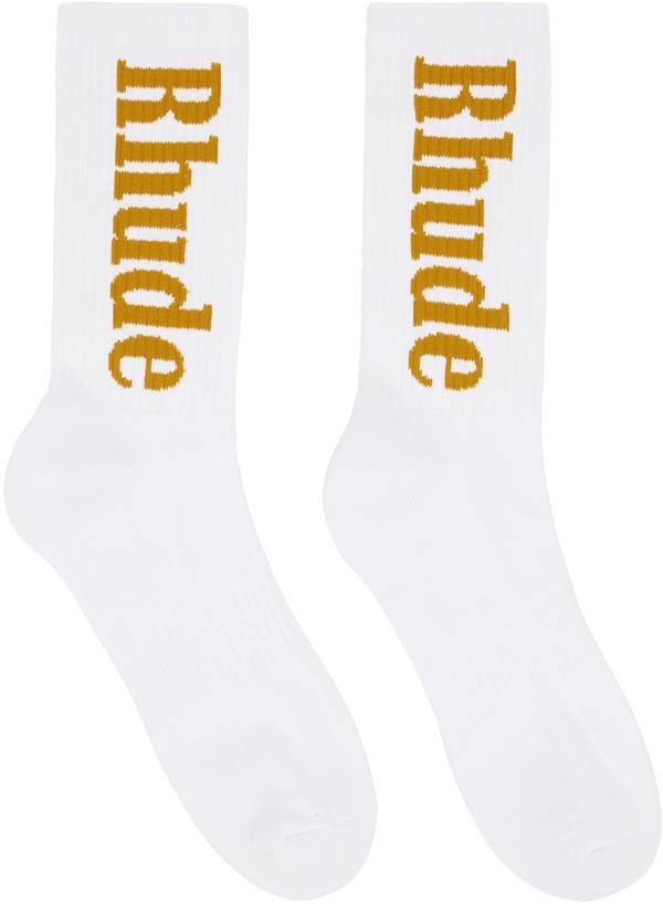 Photo: Rhude White & Tan Logo Socks