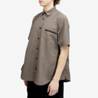 Sacai Men's Matte Taffeta Zip Short Sleeve Shirt in Taupe