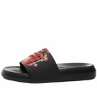 Alexander McQueen Men's Heart Logo Pool Slide in Black/Lust Red