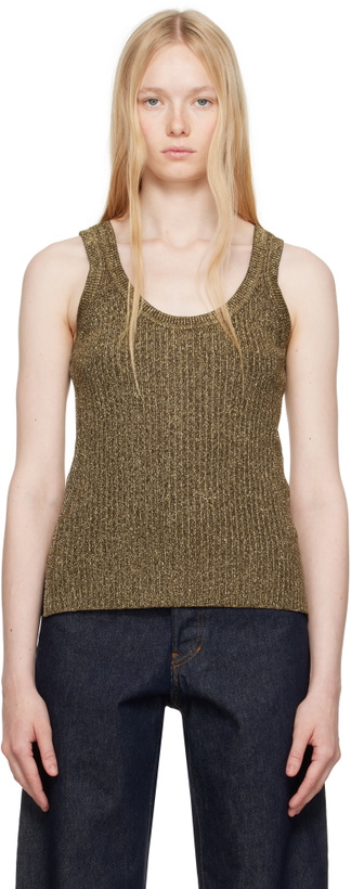 Photo: TOM FORD Gold & Brown 'Tom Ford' Metal Plaque Tank Top