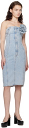 AREA Blue Flower Corsage Strapless Denim Midi Dress