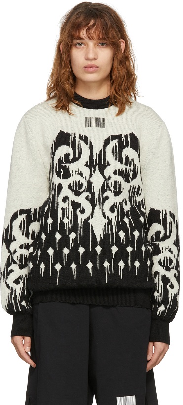 Photo: VTMNTS Beige & Black Barcode Slavic Sweater