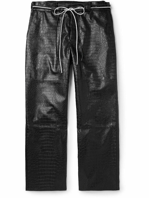Photo: 4SDesigns - Straight-Leg Belted Croc-Effect Faux Leather Trousers - Black