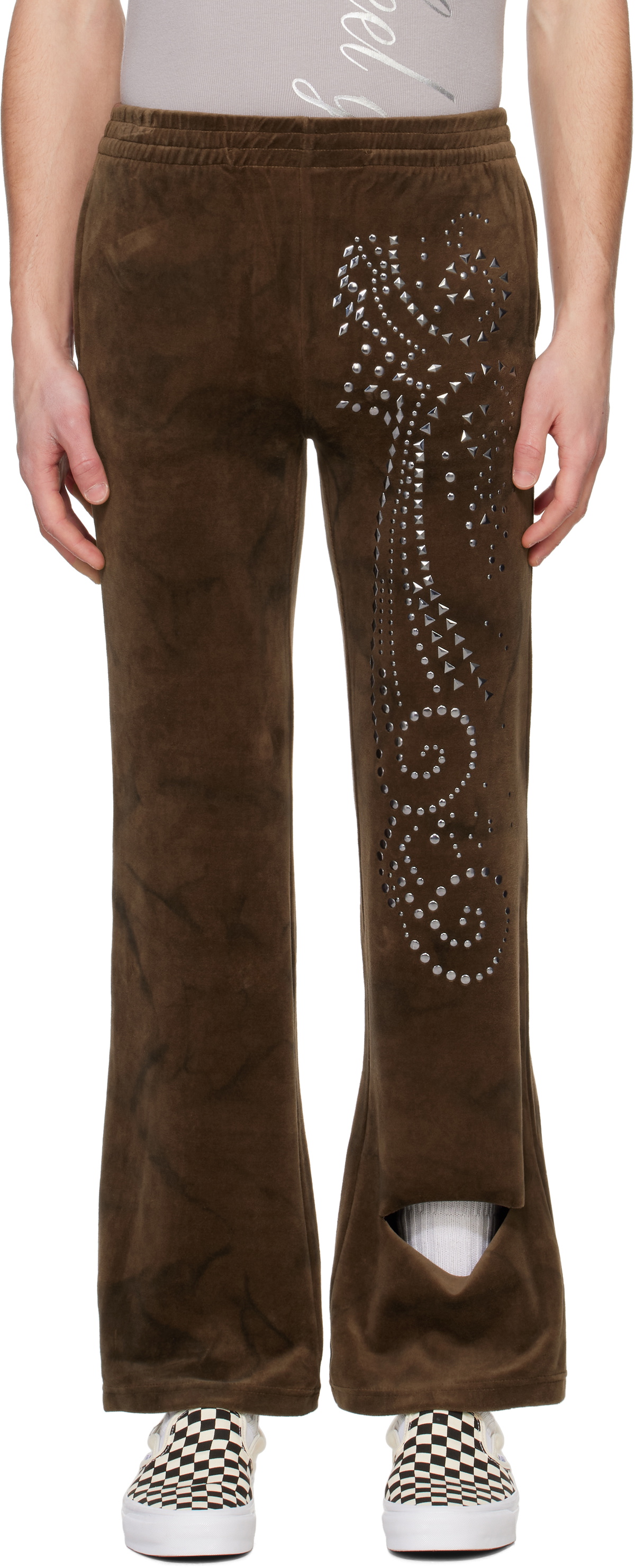 Praying Brown Velvet Flared Sweatpants