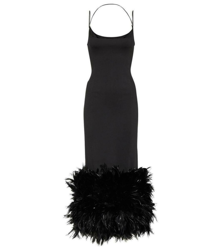 Photo: The Attico Feather-trimmed jersey midi dress