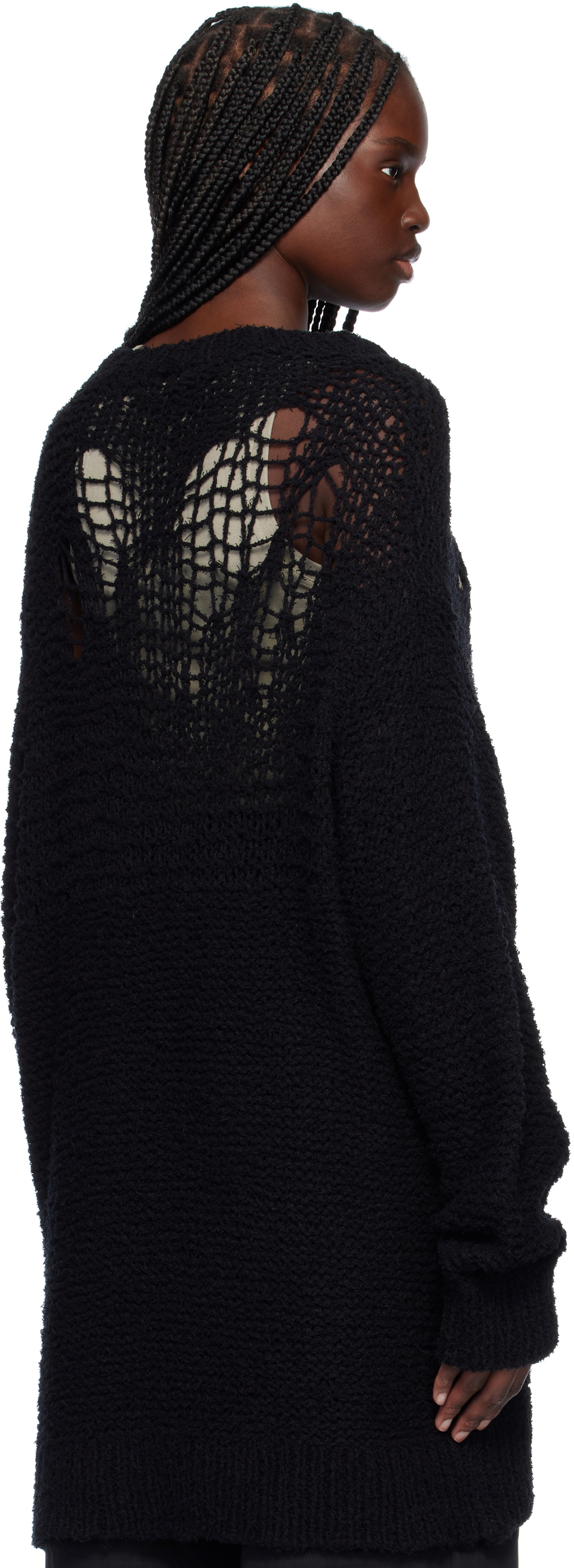 YOHJI YAMAMOTO Black Damage Processed Garter Round Neck Sweater