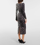 Alex Perry Leopard-print velvet midi dress