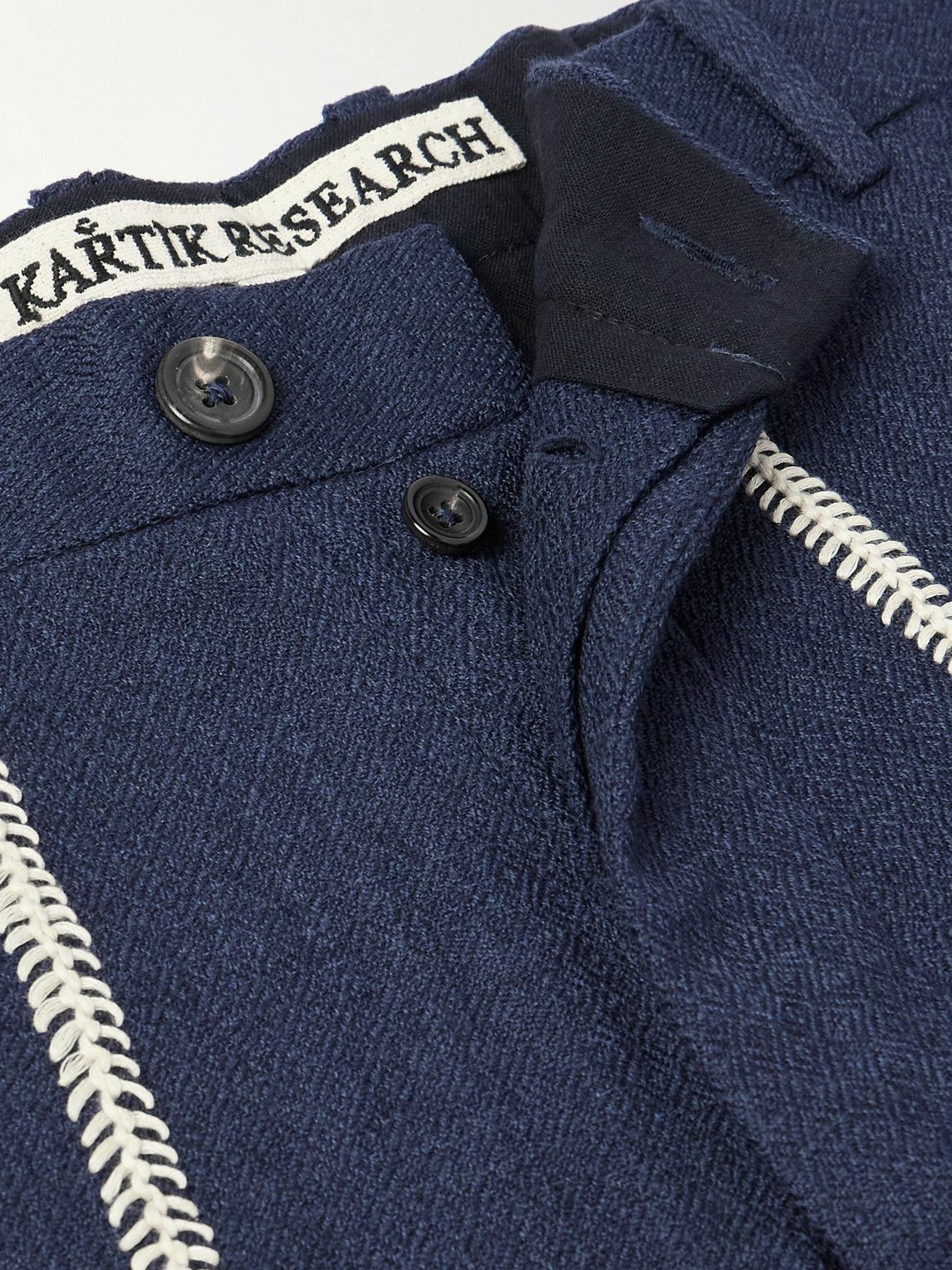 Kartik Research - Rabari Straight-Leg Embroidered Textured-Wool Trousers - Blue