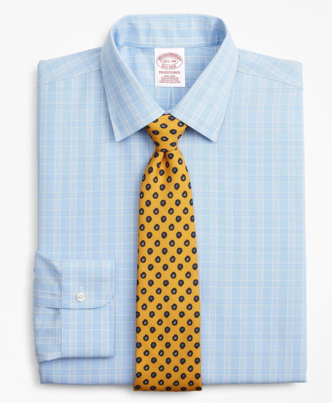 Photo: Brooks Brothers Men's Traditional Extra-Relaxed-Fit Dress Shirt, Non-Iron Glen Plaid | Light Blue