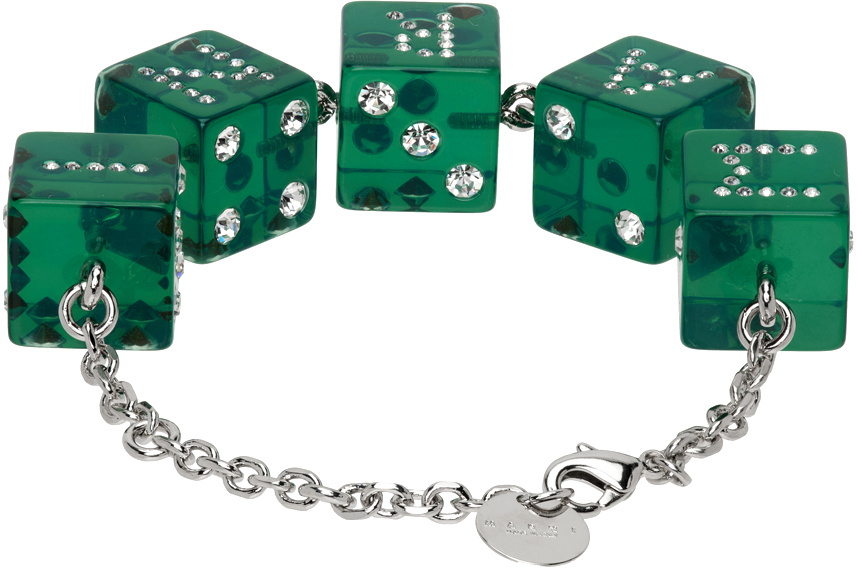 Marni - Large Rhinestone Dice Charm Bracelet - Bracelets - Man - Green