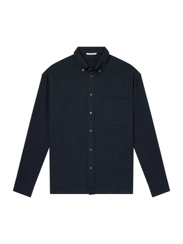 Photo: A Kind Of Guise - Banita Button-Down Collar Checked Organic Cotton-Seersucker Shirt - Blue
