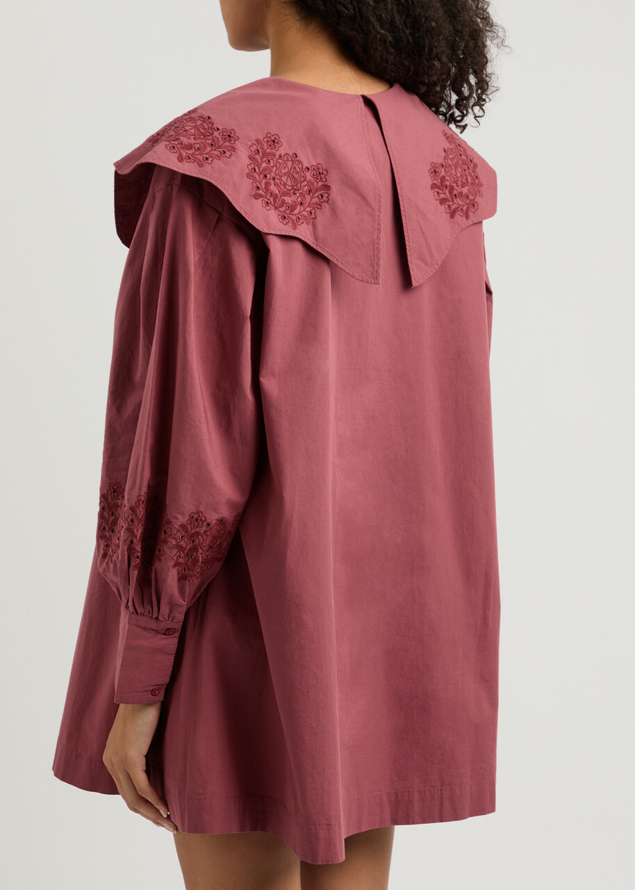 Damson Madder Mimi Broderie Anglaise Cotton Mini Dress Rose Damson Madder