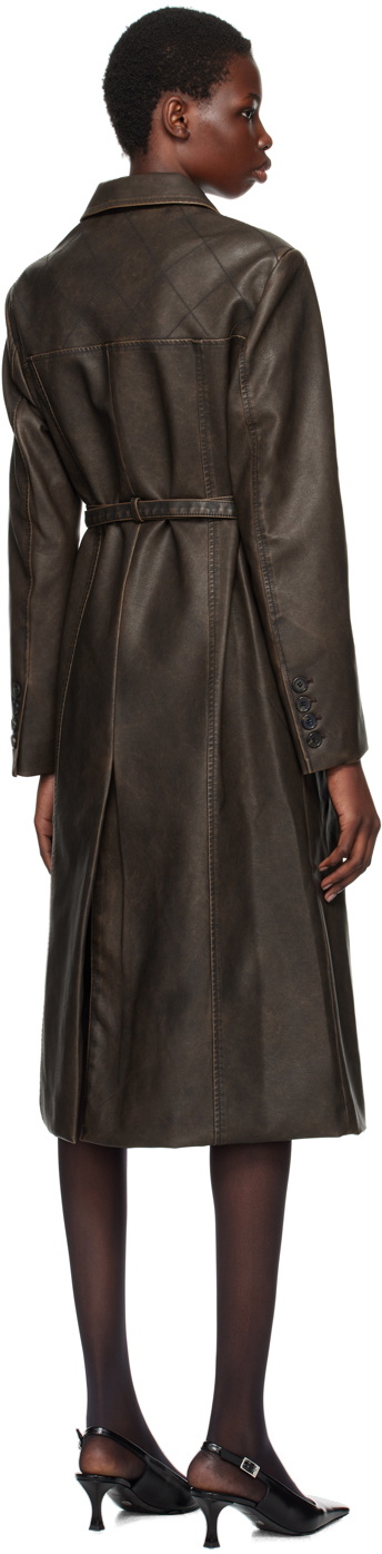 Kijun Brown Stitched Faux-Leather Coat