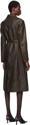 Kijun Brown Stitched Faux-Leather Coat