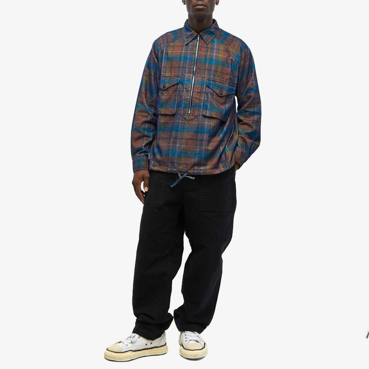 Eastlogue Men's Scout Cord Half Zip Shirt in Blue Check
