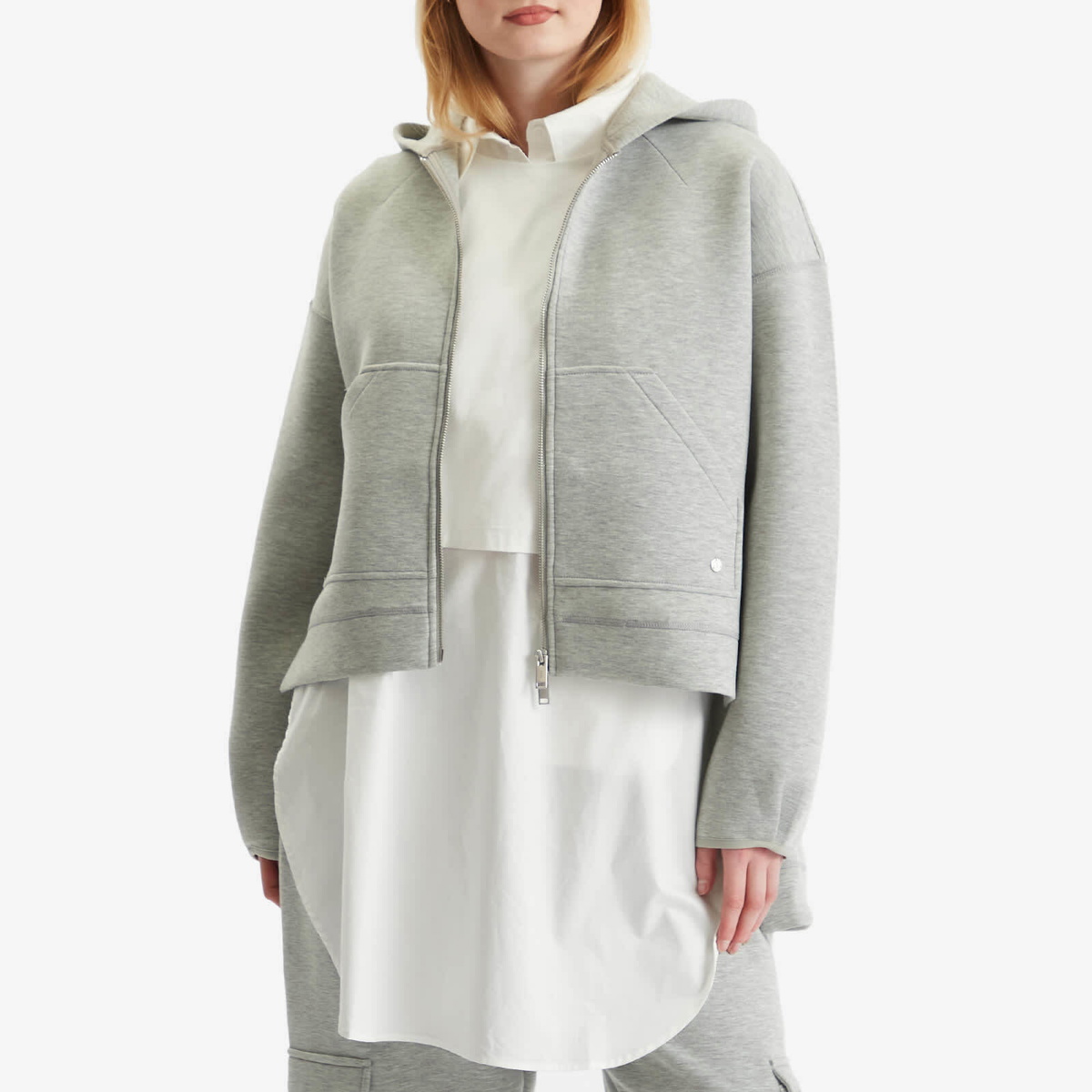 STEL Women's Split Hem Hoodie in Grey Melange