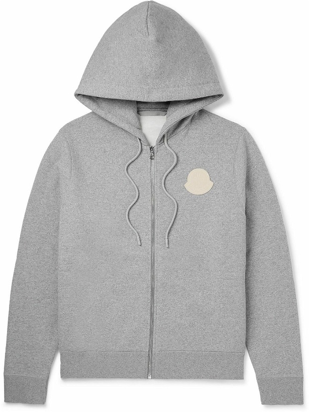 Photo: Moncler - Logo-Appliquéd Cotton-Jersey Zip-Up Hoodie - Gray