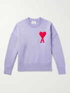 AMI PARIS - Logo-Intarsia Cotton-Blend Sweater - Purple