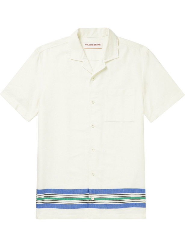 Photo: Orlebar Brown - Hibbert Camp-Collar Striped Cotton and Linen-Blend Shirt - Neutrals