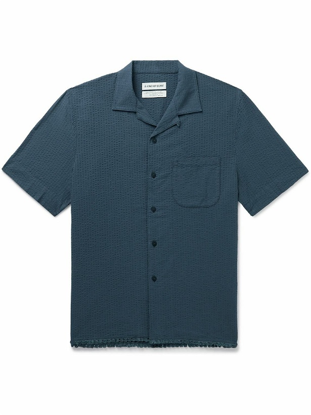 Photo: A Kind Of Guise - Gioia Convertible-Collar Fringed Cotton-Blend Seersucker Shirt - Blue