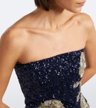 Là Fuori Midnight Rosette sequined silk corset dress