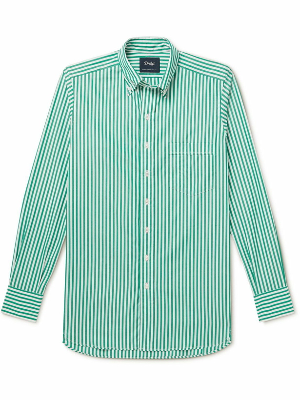 Photo: Drake's - Button-Down Collar Striped Cotton-Poplin Shirt - Green