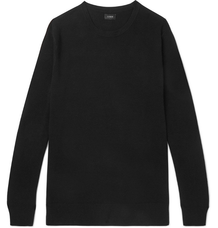 Photo: J.Crew - Cotton and Cashmere-Blend Piqué Sweater - Black