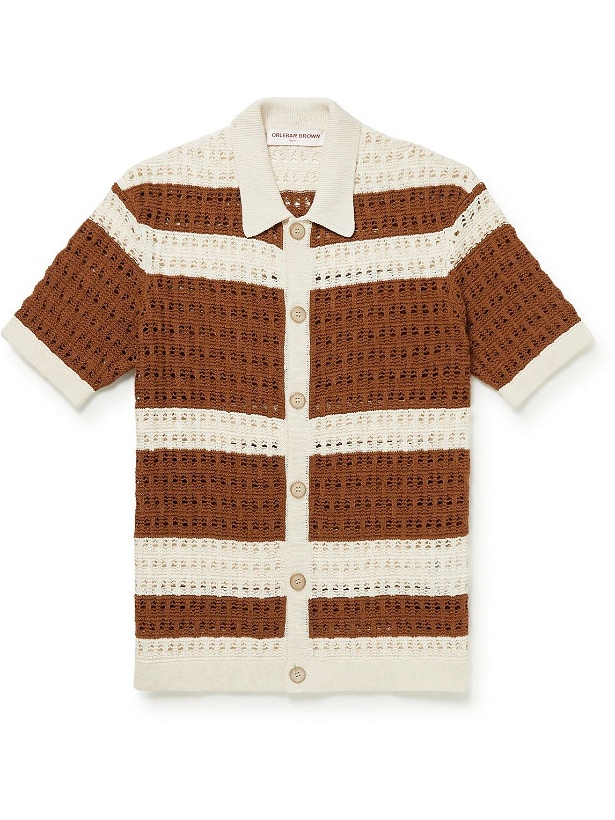 Photo: Orlebar Brown - Fabien Striped Crochet-Knit Cotton and Linen-Blend Cardigan - Brown