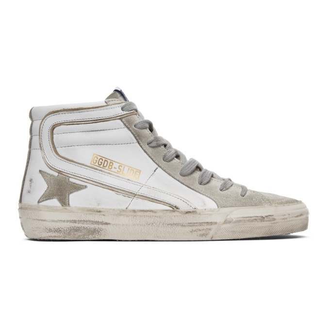 Photo: Golden Goose White and Grey Slide High-Top Sneakers