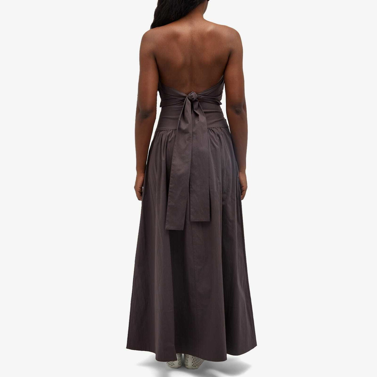 ST. Agni Women's Gathered Strapless Tie Back Maxi Dress in Chocolate Plum