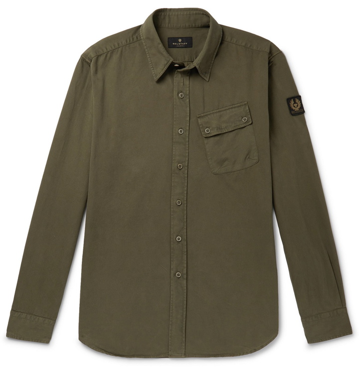 Photo: Belstaff - Pitch Logo-Appliquéd Garment-Dyed Cotton Oxford Shirt - Green