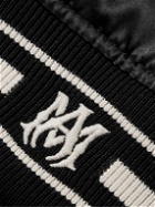 AMIRI - Logo-Appliquéd Leather-Trimmed Satin Bomber Jacket - Black