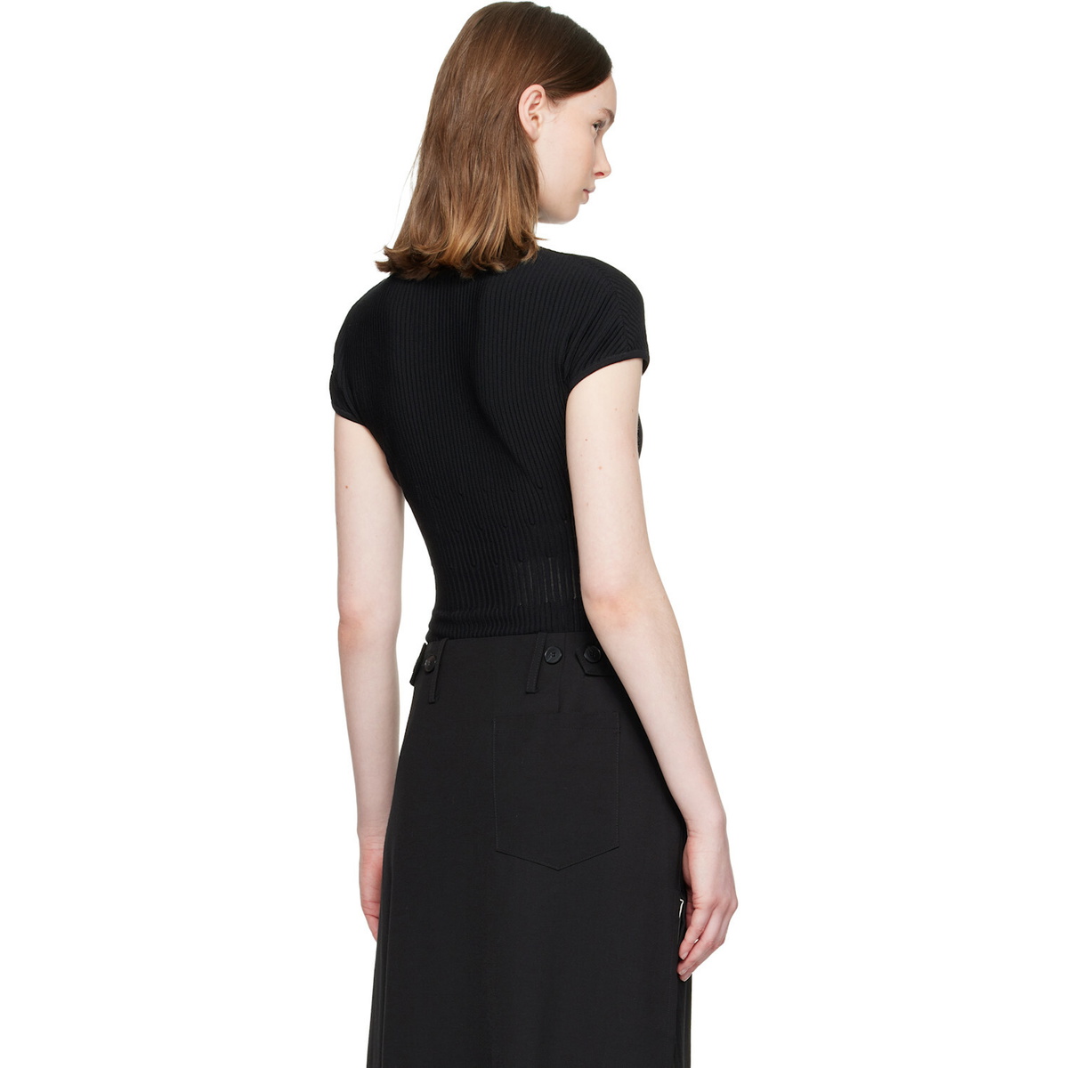BALMAIN Black High Collar Knit Bodysuit